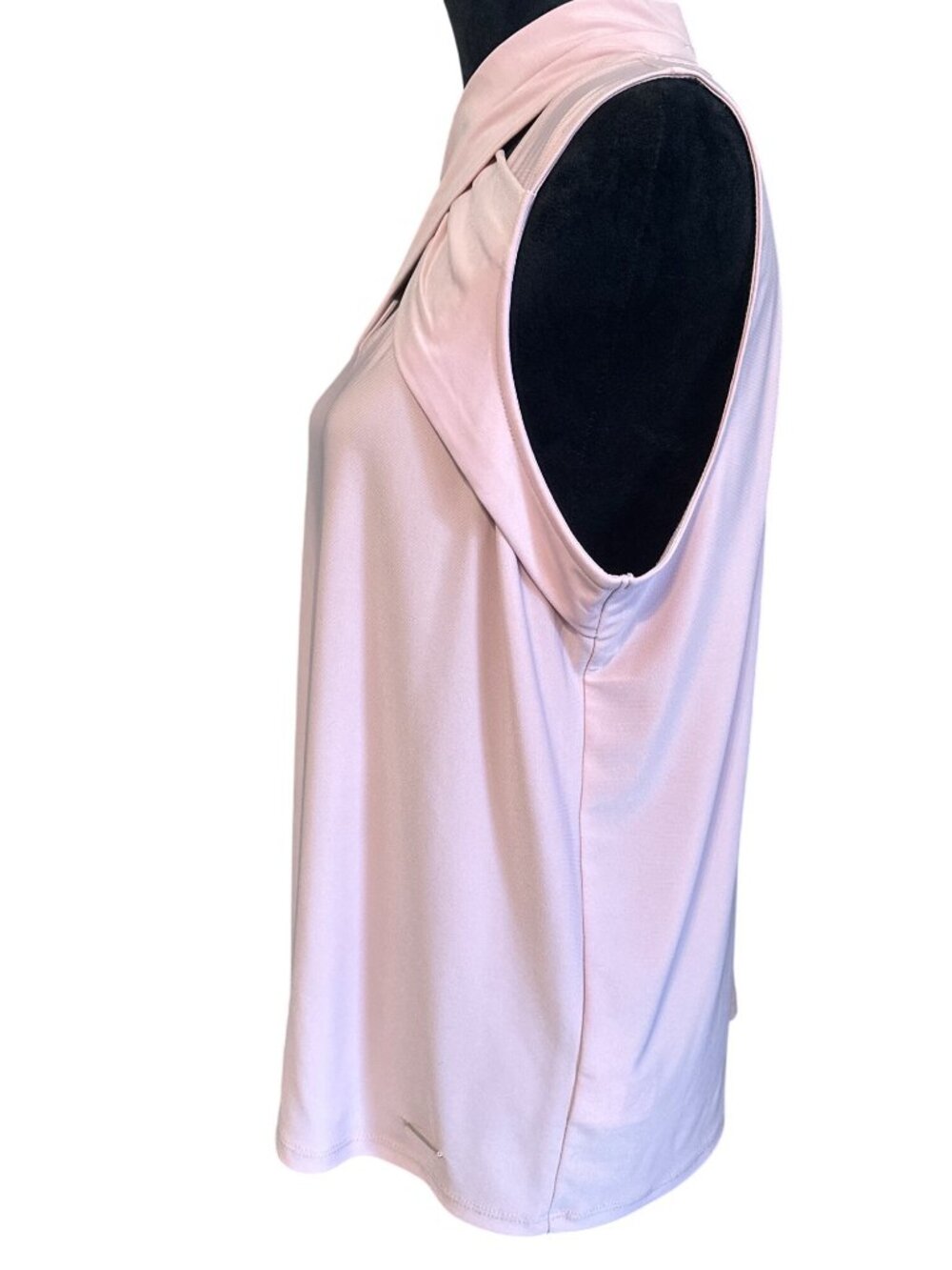 Anne Klein Womens Light Pink Sleeveless Crisscross Neck Blouse Top With Back Key - Picture 3 of 7